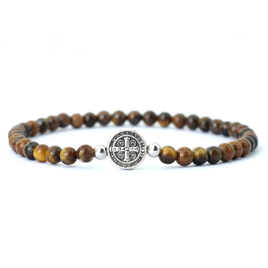 Tiger Eye Cross Bead Bracelet